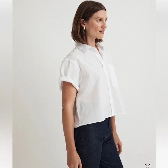 NWT Madewell Cropped Utility Button-Up Shirt, White, Oversized Small - Picture 1 of 9